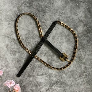 Belt - black leather, gold chain